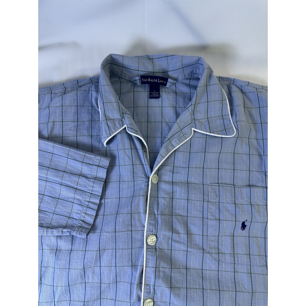 Polo Ralph Lauren Pajama Shirt Men's Large Blue Plaid Button Up Collared Top‎